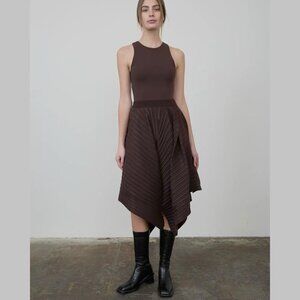 Moon River Fit&Flare Midi Dress SZ XS S M L Brown Asymmetrical Skirt Sleeveless